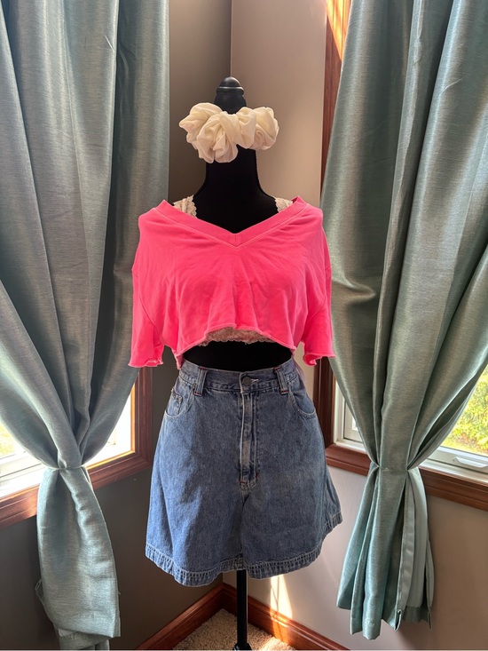 Urban Outfitters Tops - Out From Under Neon Pink Cropped V-Neck Sweatshirt Top Size Small